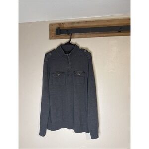 Apt 9 Mock Neck Half Zip Knit‎ Sweater Military Epaulettes Pockets Men's Large